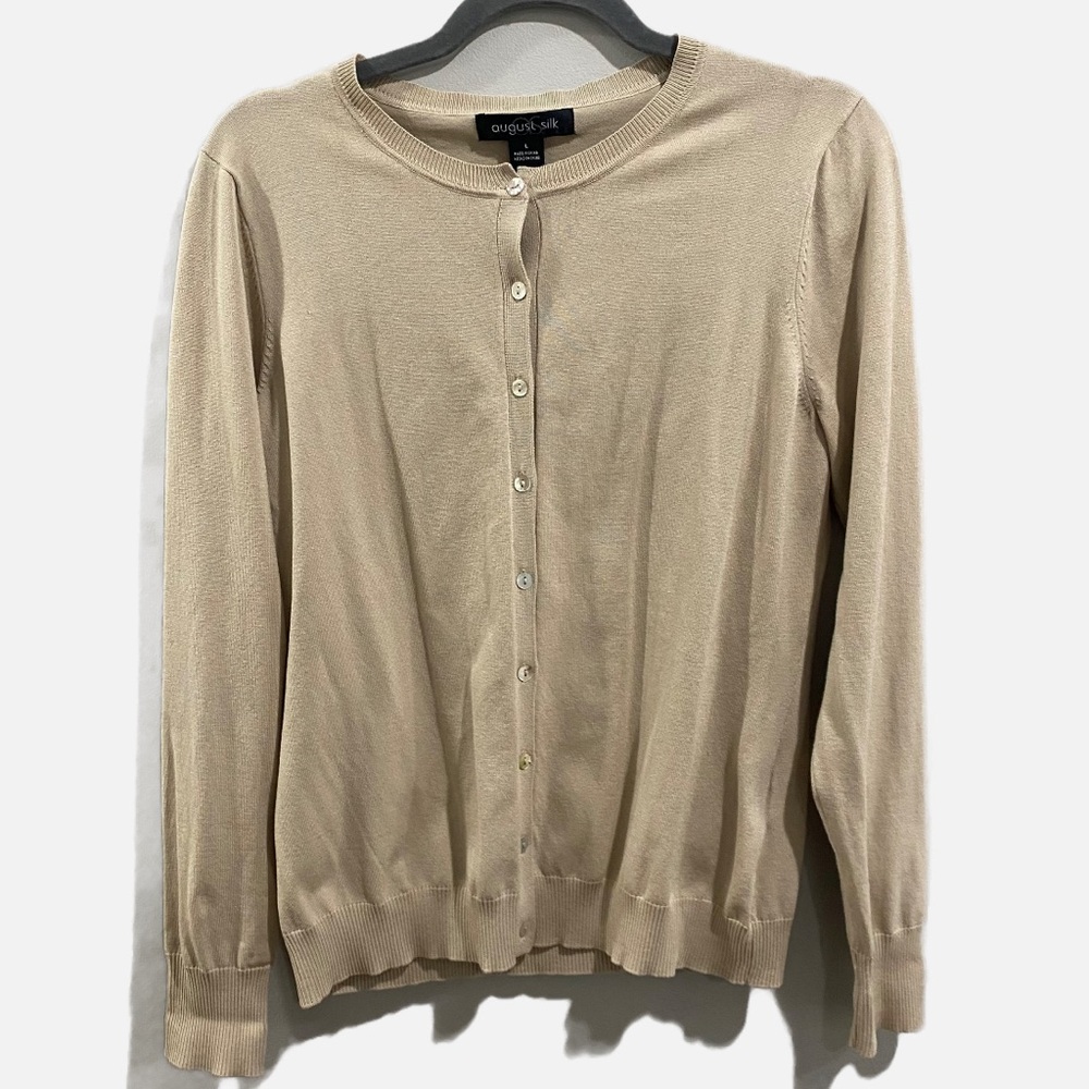 August Silk Long Sleeve Silk/Rayon Soft Button Down Cardigan Knits Sweater Large